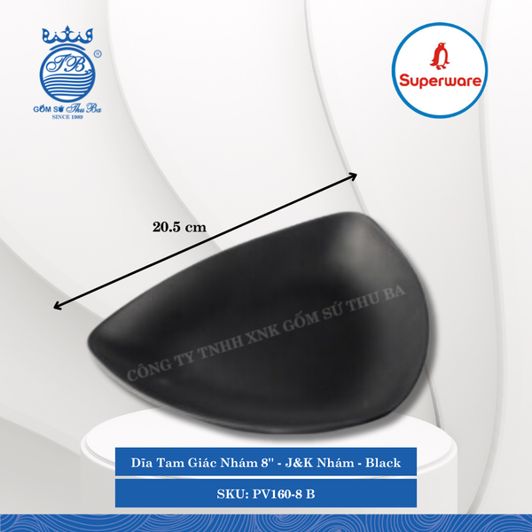 Dĩa Tam Giác Nhám 8'' J&K Nhám Black (Đen) Ø: 20.5cm Cao: 3.5cm Superware Nhựa PV160-8 B