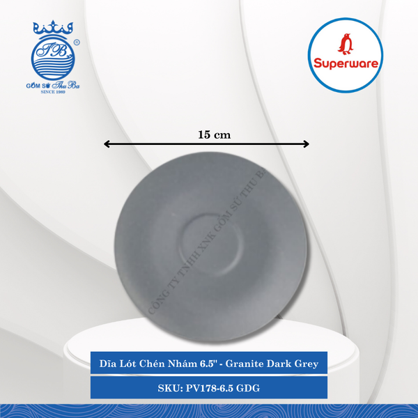 Dĩa Lót Chén Nhám 6.5" J&K Nhám Granite Dark Grey (Xám Granite) Ø: 15cm Cao: 2cm Superware Nhựa PV178-6.5 GDG