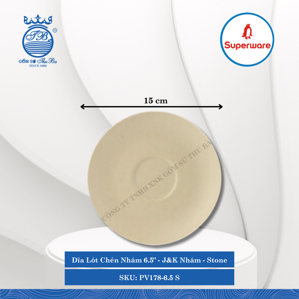 Dĩa Lót Chén Nhám 6.5" J&K Nhám Stone (Nâu Đá) Ø: 15cm Cao: 2cm Superware Nhựa PV178-6.5 S