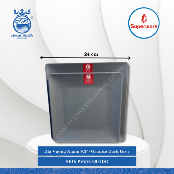 Dĩa Vuông Nhám J&K Nhám Granite Dark Grey (Nhiều Size) Superware Nhựa