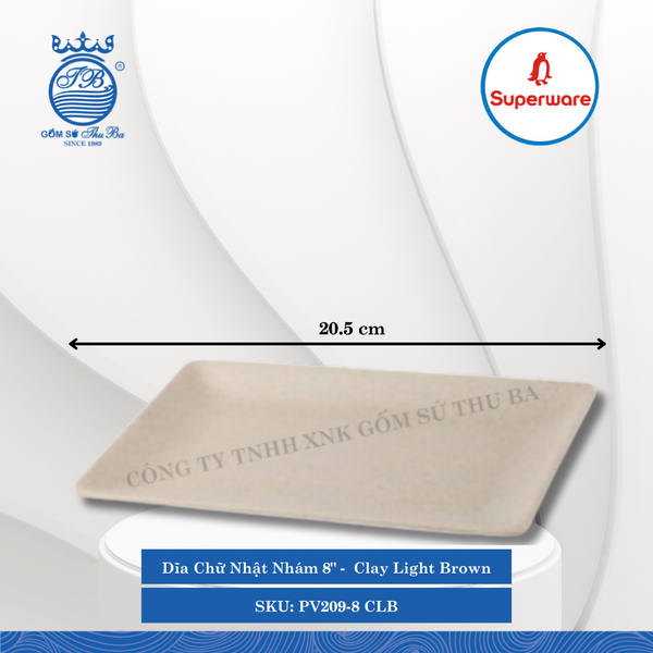Dĩa Chữ Nhật Nhám J&K Nhám Clay Light Brown (Nhiều Size) Superware Nhựa