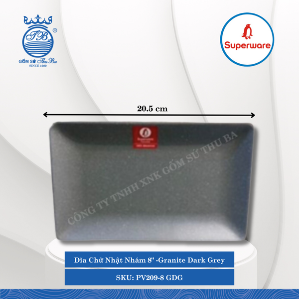 Dĩa Chữ Nhật Nhám J&K Nhám Granite Dark Grey (Nhiều Size) Superware Nhựa