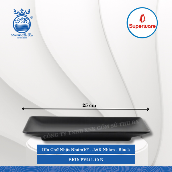Dĩa Chữ Nhật Nhám J&K Nhám Đen (Nhiều Size) Superware Nhựa