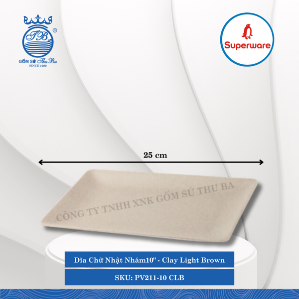 Dĩa Chữ Nhật Nhám J&K Nhám Clay Light Brown (Nhiều Size) Superware Nhựa