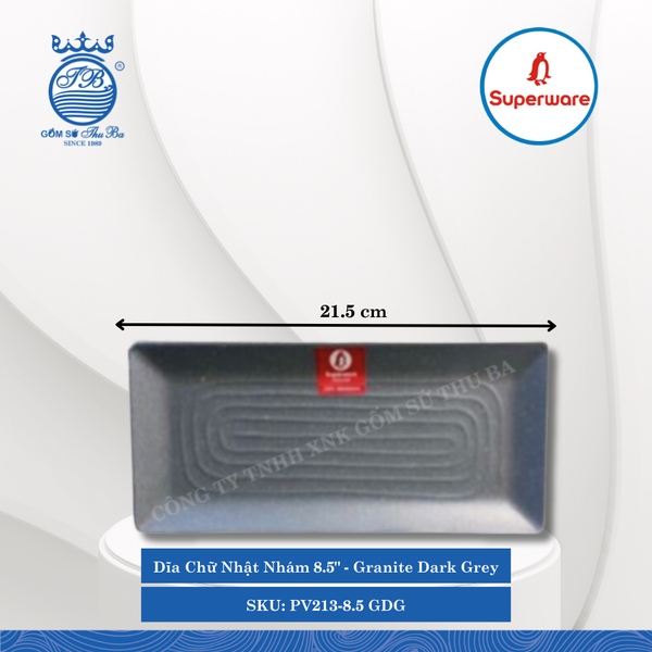Dĩa Chữ Nhật Nhám Có Vân J&K Nhám Granite Dark Grey (Nhiều Size) Superware Nhựa