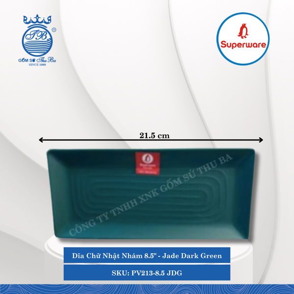 Dĩa Chữ Nhật Nhám Có Vân J&K Nhám Jade Dark Green (Nhiều Size) Superware Nhựa