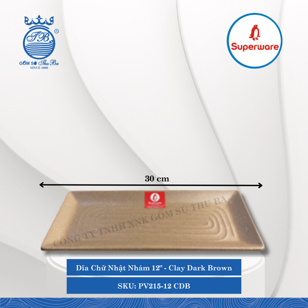 Dĩa Chữ Nhật Nhám Có Vân J&K Nhám Clay Dark Brown (Nhiều Size) Superware Nhựa