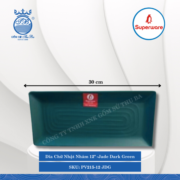 Dĩa Chữ Nhật Nhám Có Vân J&K Nhám Jade Dark Green (Nhiều Size) Superware Nhựa