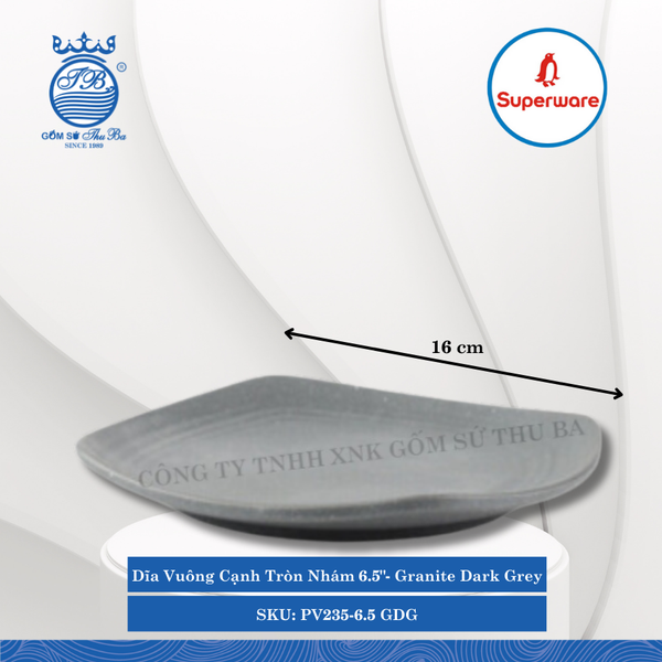 Dĩa Vuông Cạnh Tròn Nhám J&K Nhám Granite Dark Grey (Nhiều Size) Superware Nhựa