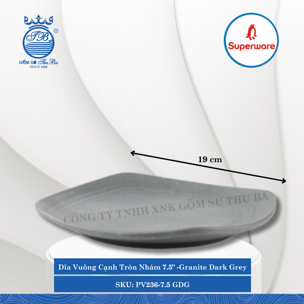 Dĩa Vuông Cạnh Tròn Nhám J&K Nhám Granite Dark Grey (Nhiều Size) Superware Nhựa