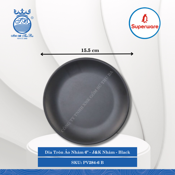 Dĩa Tròn Ảo Nhám 6" J&K Nhám Black (Đen) Ø: 15.5cm Cao: 2cm Superware Nhựa PV284-6 B