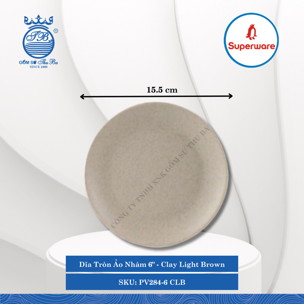 Dĩa Tròn Ảo Nhám 6" J&K Nhám Clay Light Brown (Nâu Đất Nhạt) Ø: 15.5cm Cao: 2cm Superware Nhựa PV284-6 CLB