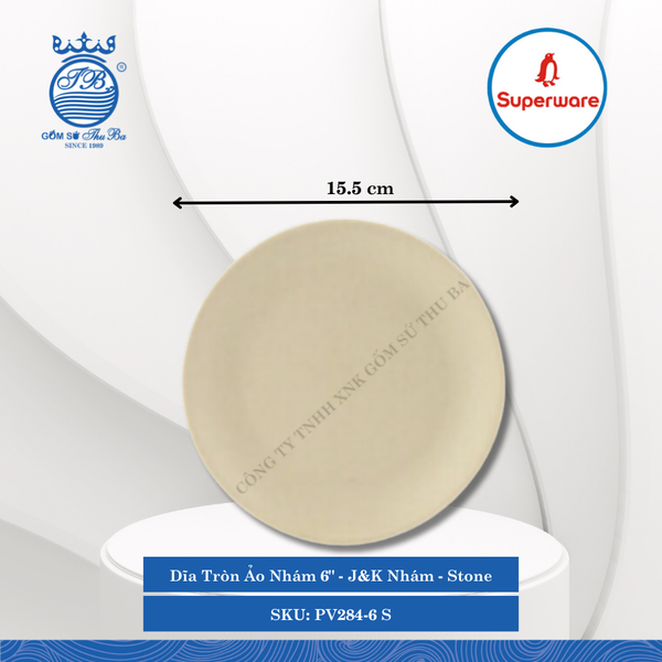 Dĩa Tròn Ảo Nhám 6" J&K Nhám Stone (Nâu Đá) Ø: 15.5cm Cao: 2cm Superware Nhựa PV284-6 S
