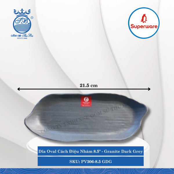 Dĩa Oval Cách Điệu Nhám J&K Nhám Granite Dark Grey (Nhiều Size) Superware Nhựa