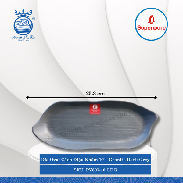 Dĩa Oval Cách Điệu Nhám J&K Nhám Granite Dark Grey (Nhiều Size) Superware Nhựa