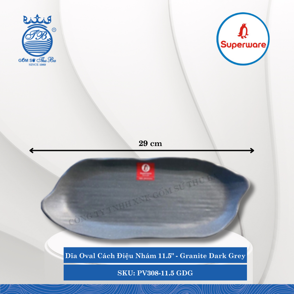 Dĩa Oval Cách Điệu Nhám J&K Nhám Granite Dark Grey (Nhiều Size) Superware Nhựa
