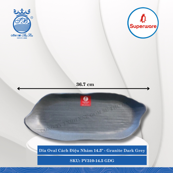 Dĩa Oval Cách Điệu Nhám J&K Nhám Granite Dark Grey (Nhiều Size) Superware Nhựa