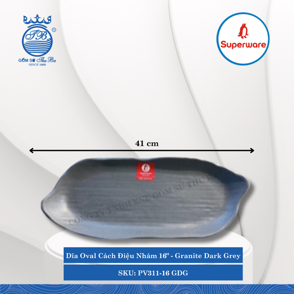 Dĩa Oval Cách Điệu Nhám J&K Nhám Granite Dark Grey (Nhiều Size) Superware Nhựa
