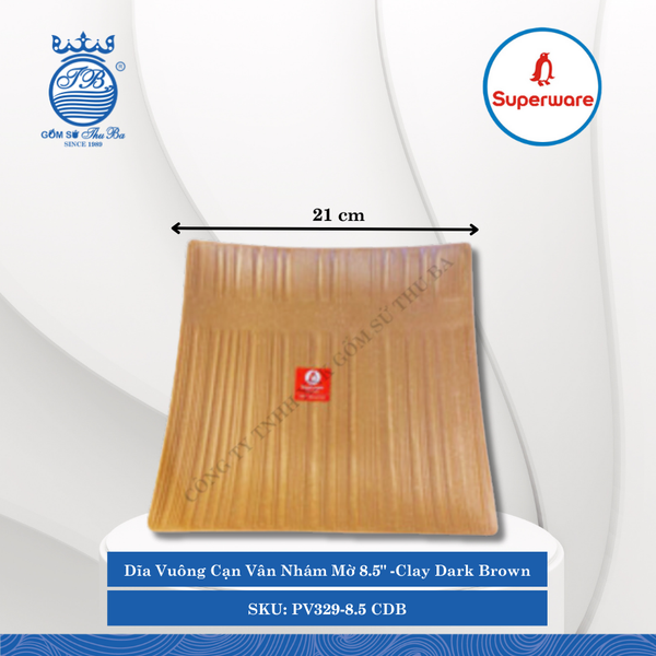 Dĩa Vuông Cạn Vân Nhám Mờ J&K Nhám Mờ Clay Dark Brown (Nhiều Size) Superware Nhựa