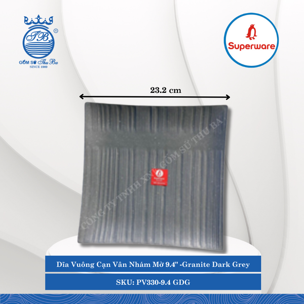 Dĩa Vuông Cạn Nhám Mờ J&K Nhám Mờ Granite Dark Grey (Nhiều Size) Superware Nhựa