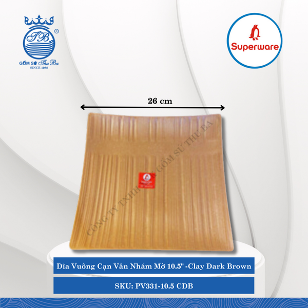 Dĩa Vuông Cạn Vân Nhám Mờ J&K Nhám Mờ Clay Dark Brown (Nhiều Size) Superware Nhựa