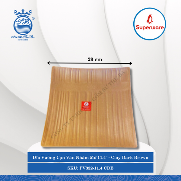 Dĩa Vuông Cạn Vân Nhám Mờ J&K Nhám Mờ Clay Dark Brown (Nhiều Size) Superware Nhựa