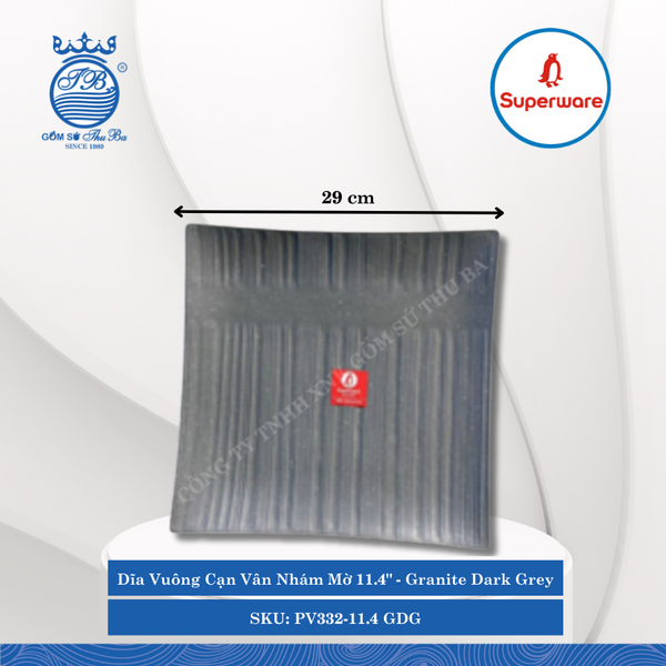 Dĩa Vuông Cạn Nhám Mờ J&K Nhám Mờ Granite Dark Grey (Nhiều Size) Superware Nhựa