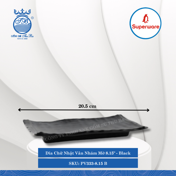 Dĩa Chữ Nhật Vân Nhám Mờ J&K Nhám Mờ Black (Nhiều Size) Superware Nhựa