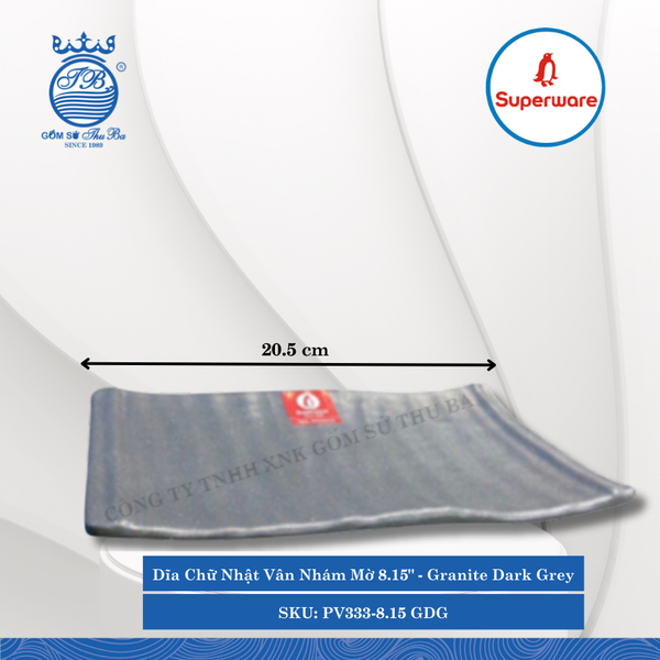 Dĩa Chữ Nhật Vân Nhám Mờ J&K Nhám Mờ Granite Dark Grey (Nhiều Size) Superware Nhựa