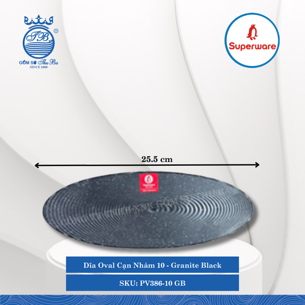 Dĩa Oval Cạn Nhám Granite Black (Đá Đen) (Nhiều Size) Superware Nhựa