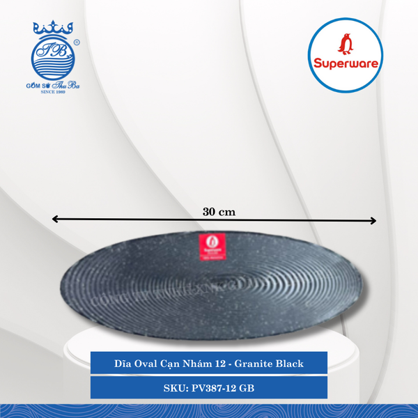 Dĩa Oval Cạn Nhám Granite Black (Đá Đen) (Nhiều Size) Superware Nhựa