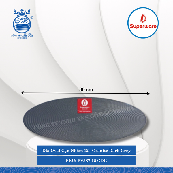 Dĩa Oval Cạn Nhám J&K Nhám Granite Dark Grey (Xám Granite) (Nhiều Size) Superware Nhựa