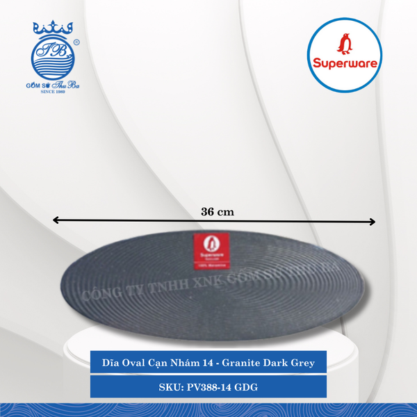 Dĩa Oval Cạn Nhám J&K Nhám Granite Dark Grey (Xám Granite) (Nhiều Size) Superware Nhựa