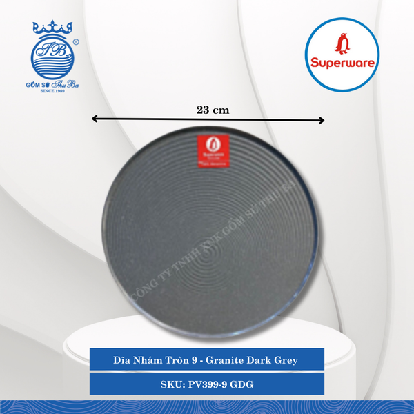 Dĩa Nhám Tròn J&K Nhám Granite Dark Grey (Xám Granite) (Nhiều Size) Superware Nhựa