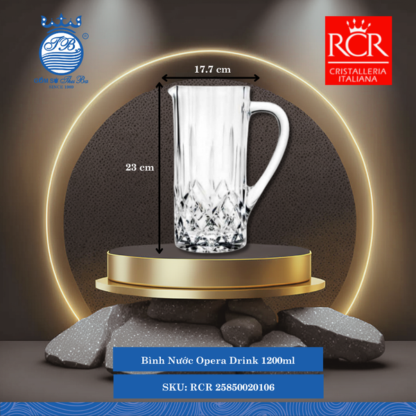 Bình Nước Opera Drink, 1.2 L Ø: 17.7cm 1,200ml C: 23cm 1 Cái/Hộp RCR Crystal Thủy Tinh RCR 25850020106