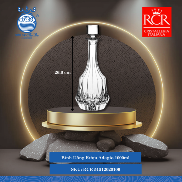 Bình Uống Rượu Adagio, 1.0L 1,000ml C: 26.6cm 1 Cái/Hộp RCR Crystal Thủy Tinh RCR 51512020106