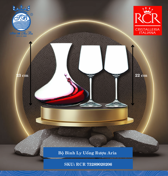 Bộ 01 Bình 2.0L và 02 Ly 460ml Aria RCR Crystal Thủy Tinh RCR 73289020206