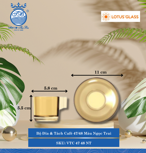 Bộ Đĩa & Tách Café Màu Ngọc Trai Lotus Glass Thủy Tinh