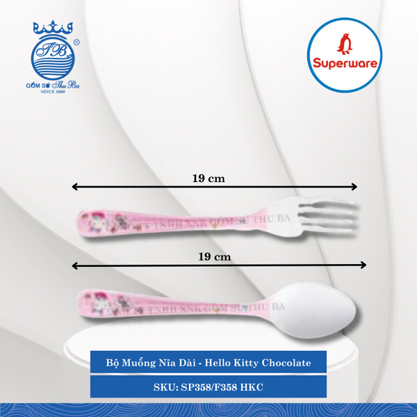 Bộ Muỗng Nĩa Dài Hello Kitty Chocolate Superware Nhựa
