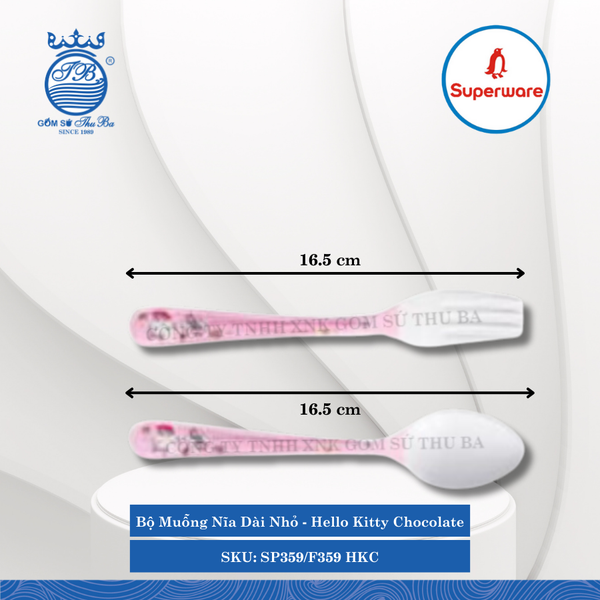 Bộ Muỗng Nĩa Dài Hello Kitty Chocolate Superware Nhựa