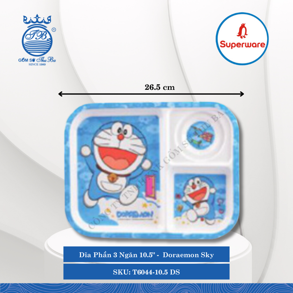 Dĩa Phần 3 Ngăn 10.5" Hoa Văn Trẻ Em Doraemon Sky Dài: 26.5cm Rộng: 20.5cm Cao: 2.2cm Superware Nhựa T6044-10.5 DS