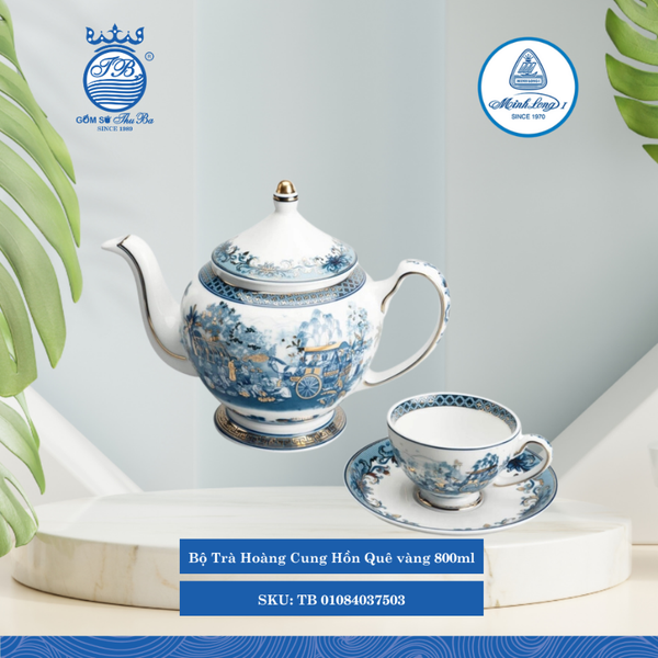 Bộ Trà Hoàng Cung Hồn Quê Vàng 800ml ML I Sứ Tea Set TB 01084037503