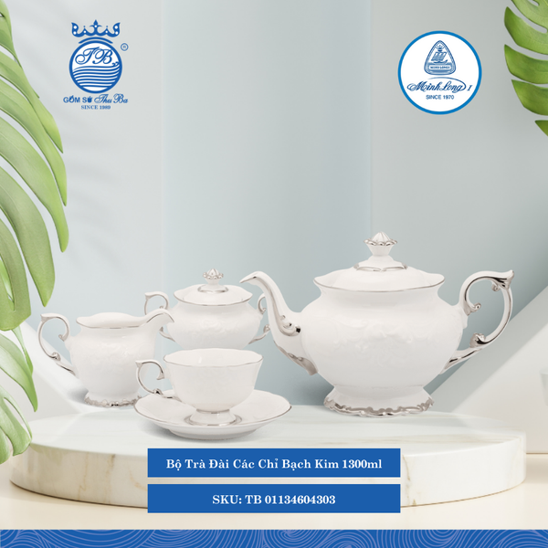 Bộ Trà Đài Cát Chỉ Bạch Kim (Nhiều Size) ML I Sứ