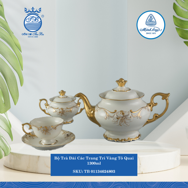 Bộ Trà Đài Các T.Trí Vàng Tô Quai 1,300ml ML I Sứ Tea Set TB 01134624803