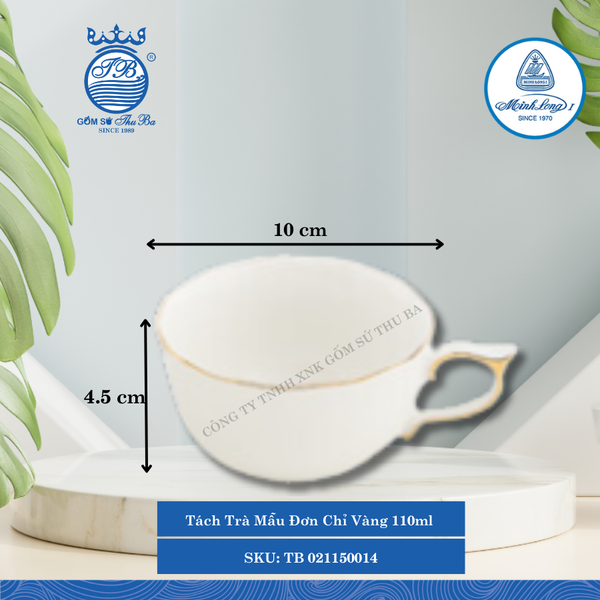 Tách Trà Mẫu Đơn Chỉ Vàng 110ml Dài:10cm Rộng: 8cm Cao: 4.5cm ML I Sứ TB 021150014