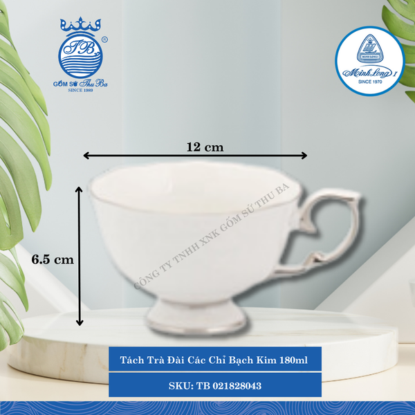 Tách Trà Đài Các Chỉ Bạch Kim 180ml Dài:12cm Rộng: 9.5cm Cao: 6.5cm ML I Sứ TB 021828043