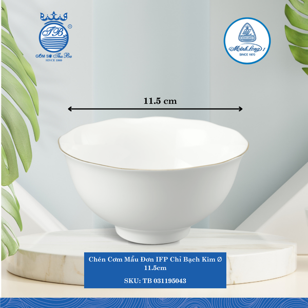 Chén Cơm Mẫu Đơn Chỉ Bạch Kim Ø: 11.5cm ML I Sứ Rice Bowl TB 031195043