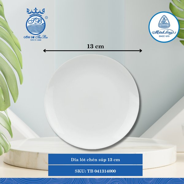 Dĩa Lót Chén Súp Jasmine Trắng Ø: 13cm Cao: 1.5cm ML I Sứ TB 041314000