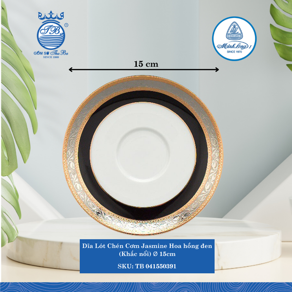 Dĩa Lót Chén Jasmine Hoa Hồng Đen (KN) Ø: 15cm Cao: 2cm ML I Sứ Soup Saucer TB 041550391