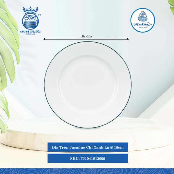 Dĩa Tròn Jasmine Chỉ Xanh Lá (Nhiều Size) ML I Sứ